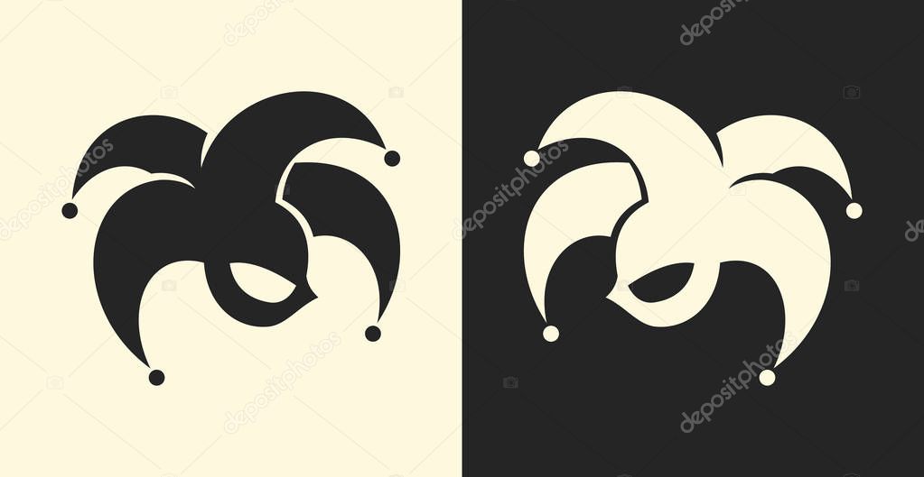 Vector symbol of jester or clown. Joker mask icon.