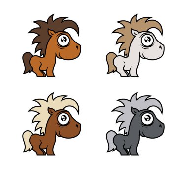 Çizgi film sevimli midilli karakteri çeşitli renklerde