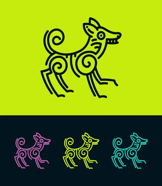 Silhouette de contour de chien coloré dans un style ethnique — Image vectorielle