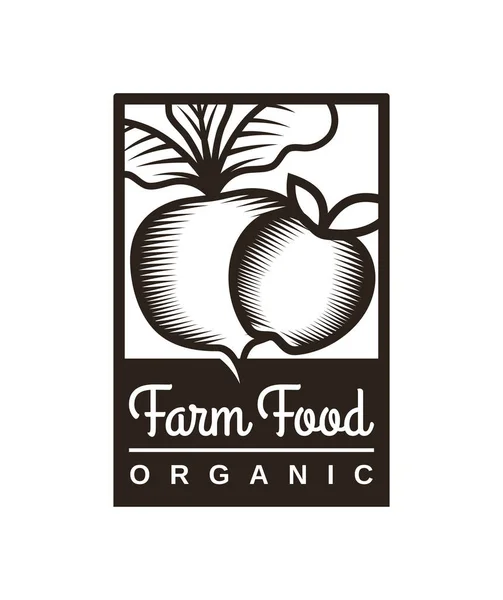 Signo de remolacha y manzana - emblema de granja estilizado — Vector de stock