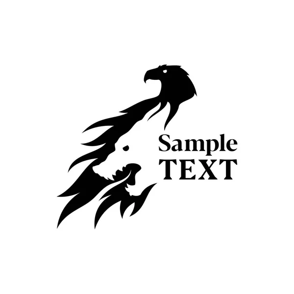 Eagle and wolf silhouette negative space icon — Stock Vector