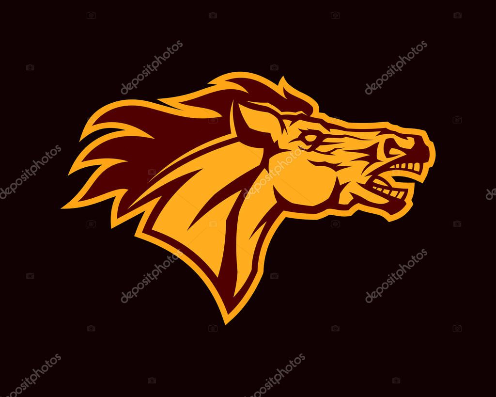 Horse head silhouette with mane.Stylized mustang head vector icon