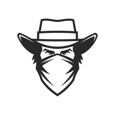Male head in cowboy hat and bandana clipart