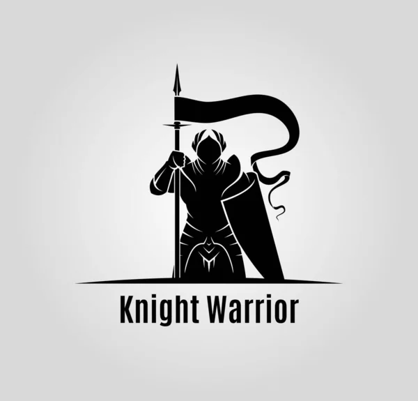 Knight with shield and spear vector silhouette — Stock Vector