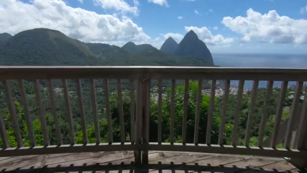 The Piton Mountains on the tropical Caribbean Island of St. Lucia. — Stock Video