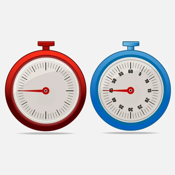 Temporizadores Realistas Rojos Azules Segundos Sobre Fondo Gris Conjunto Iconos — Vector de stock