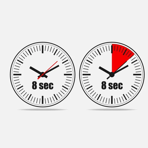 Ρολόι Οκτώ Δευτερόλεπτα Γκρι Φόντο Δύο Επιλογές — Διανυσματικό Αρχείο
