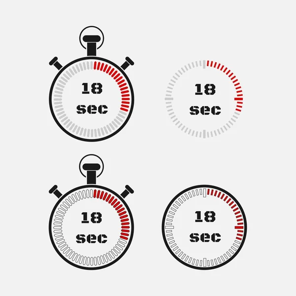 在灰色背景下计时器18秒 秒表图标设置 定时器图标 时间检查 秒计时器 秒计数器 定时装置 四种选择 Eps — 图库矢量图片