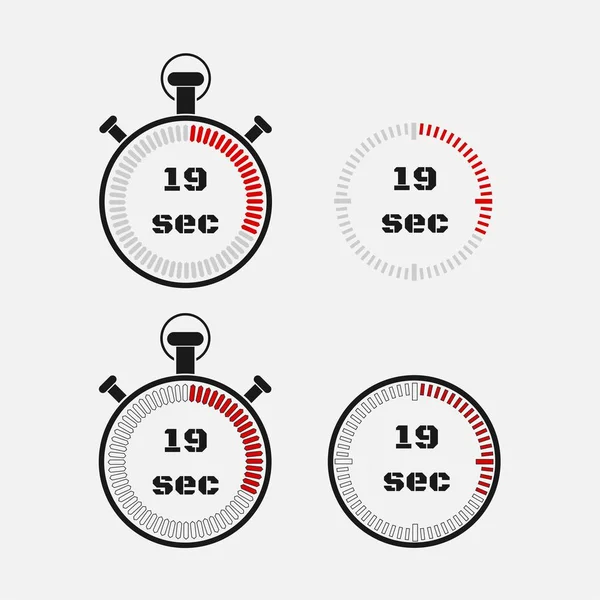 在灰色背景下计时器19秒 秒表图标设置 定时器图标 时间检查 秒计时器 秒计数器 定时装置 四种选择 Eps — 图库矢量图片