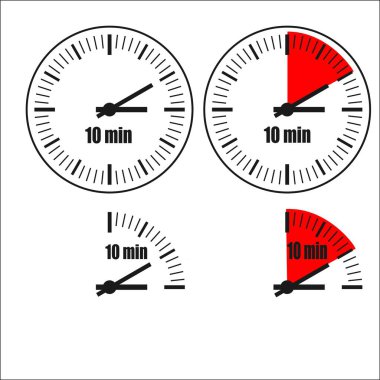Beyaz arka plan üzerinde 10 dakika saat. Dört seçenekleri.
