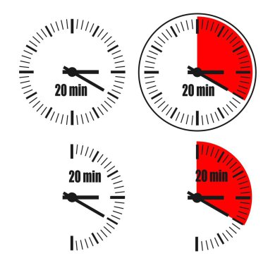 Yirmi dakika beyaz arka plan üzerinde saat. Dört seçenekleri.
