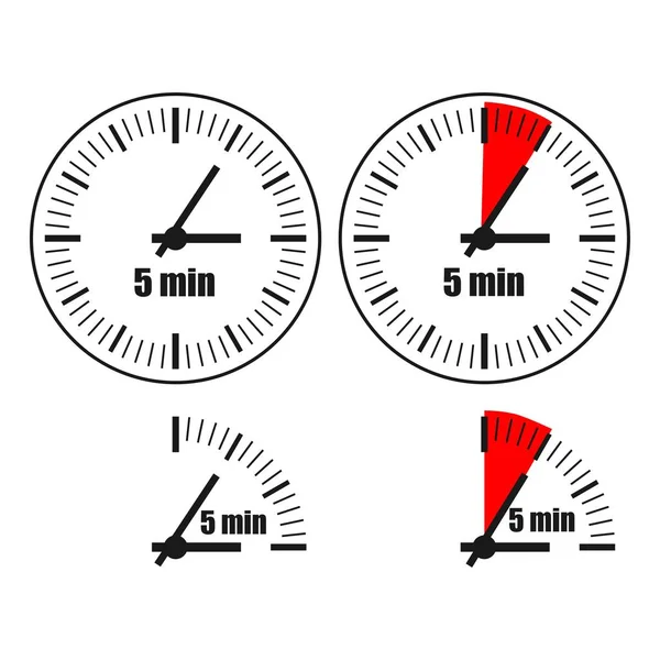 Reloj Cinco Minutos Sobre Fondo Blanco Cuatro Opciones — Archivo Imágenes Vectoriales