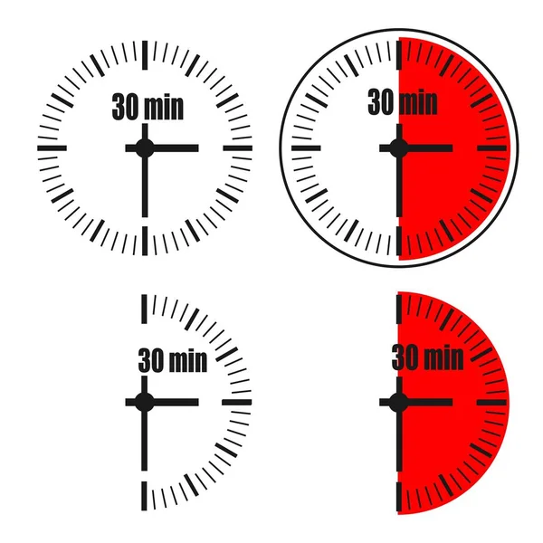 Trenta Minuti Orologio Sfondo Bianco Quattro Opzioni — Vettoriale Stock