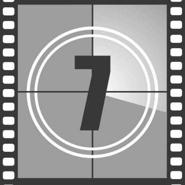 Sayı 7 eski film sayısı aşağı, yedi. Film geri sayım numarası. Vektör çizim Eps 10.