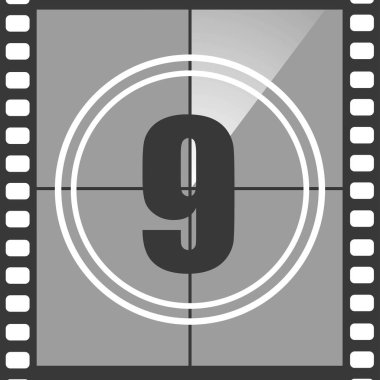 Sayı 9 eski film sayısı aşağı, dokuz. Film geri sayım numarası. Vektör çizim Eps 10.