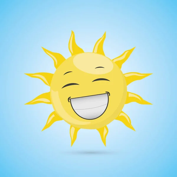 Жовтий Сміється Мультиплікаційний Символ Сонця Векторні Ілюстрації Ізольовані Синьому Фоні — стоковий вектор