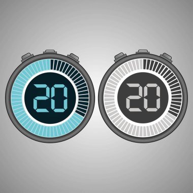 Elektronik dijital kronometre. Zamanlayıcı üzerinde gri arka plan izole 20 saniye. Kronometre Icon set. Zamanlayıcı simgesi. Zaman kontrolü. Saniye Zamanlayıcı saniye sayacı. Zamanlama cihazı. İki seçenek. EPS 10 vektör.
