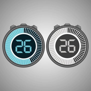 Elektronik dijital kronometre. Zamanlayıcı üzerinde gri arka plan izole 26 saniye. Kronometre Icon set. Zamanlayıcı simgesi. Zaman kontrolü. Saniye Zamanlayıcı saniye sayacı. Zamanlama cihazı. İki seçenek. EPS 10 vektör.