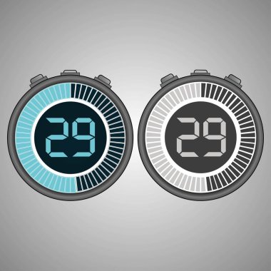 Elektronik dijital kronometre. Zamanlayıcı üzerinde gri arka plan izole 29 saniye. Kronometre Icon set. Zamanlayıcı simgesi. Zaman kontrolü. Saniye Zamanlayıcı saniye sayacı. Zamanlama cihazı. İki seçenek. EPS 10 vektör.