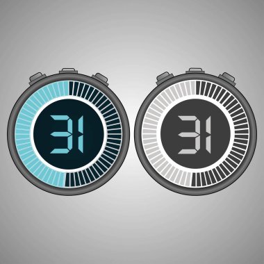 Elektronik dijital kronometre. Zamanlayıcı üzerinde gri arka plan izole 31 saniye. Kronometre Icon set. Zamanlayıcı simgesi. Zaman kontrolü. Saniye Zamanlayıcı saniye sayacı. Zamanlama cihazı. İki seçenek. EPS 10 vektör.