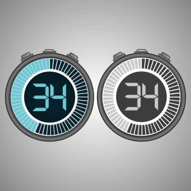 Elektronik dijital kronometre. Zamanlayıcı 34 saniye gri arka plan üzerinde izole. Kronometre Icon set. Zamanlayıcı simgesi. Zaman kontrolü. Saniye Zamanlayıcı saniye sayacı. Zamanlama cihazı. İki seçenek. EPS 10 vektör.