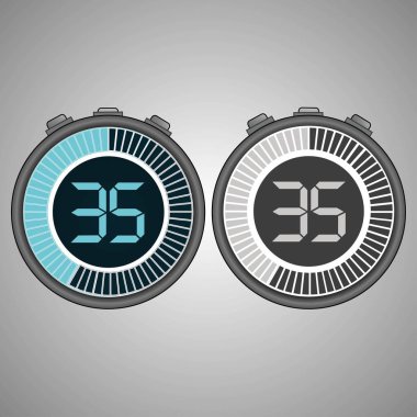 Elektronik dijital kronometre. Zamanlayıcı üzerinde gri arka plan izole 35 saniye. Kronometre Icon set. Zamanlayıcı simgesi. Zaman kontrolü. Saniye Zamanlayıcı saniye sayacı. Zamanlama cihazı. İki seçenek. EPS 10 vektör.