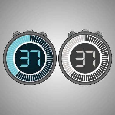 Elektronik dijital kronometre. Zamanlayıcı 37 saniye gri arka plan üzerinde izole. Kronometre Icon set. Zamanlayıcı simgesi. Zaman kontrolü. Saniye Zamanlayıcı saniye sayacı. Zamanlama cihazı. İki seçenek. EPS 10 vektör.