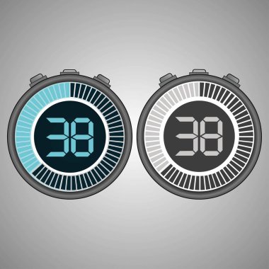 Elektronik dijital kronometre. Zamanlayıcı 38 saniye gri arka plan üzerinde izole. Kronometre Icon set. Zamanlayıcı simgesi. Zaman kontrolü. Saniye Zamanlayıcı saniye sayacı. Zamanlama cihazı. İki seçenek. EPS 10 vektör.