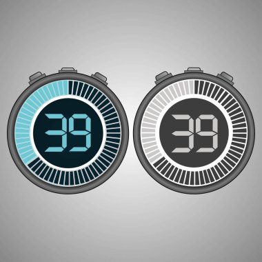 Elektronik dijital kronometre. Zamanlayıcı üzerinde gri arka plan izole 39 saniye. Kronometre Icon set. Zamanlayıcı simgesi. Zaman kontrolü. Saniye Zamanlayıcı saniye sayacı. Zamanlama cihazı. İki seçenek. EPS 10 vektör.