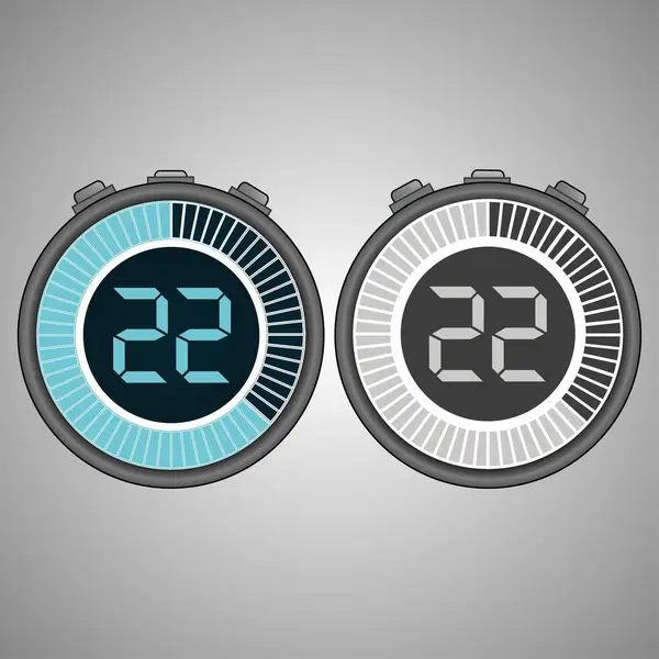 Electronic Digital Stopwatch. Timer 22 seconds isolated on gray background. Stopwatch icon set. Timer icon. Time check. Seconds timer, seconds counter. Timing device. Two options. EPS 10 vector.