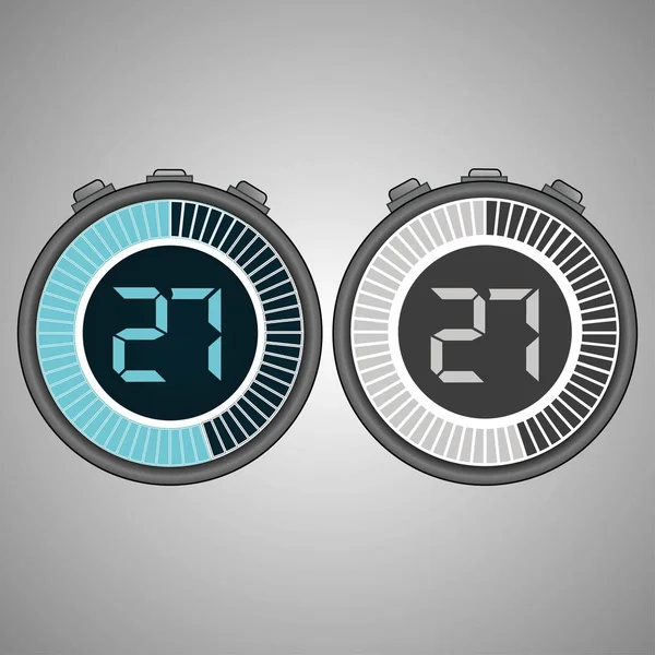 Elektronik dijital kronometre. Zamanlayıcı üzerinde gri arka plan izole 27 saniye. Kronometre Icon set. Zamanlayıcı simgesi. Zaman kontrolü. Saniye Zamanlayıcı saniye sayacı. Zamanlama cihazı. İki seçenek. EPS 10 vektör.