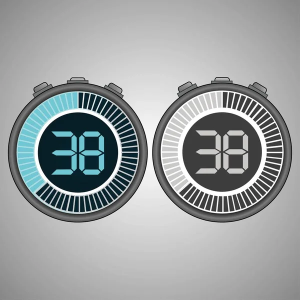 Electronic Digital Stopwatch. Timer 38 seconds isolated on gray background. Stopwatch icon set. Timer icon. Time check. Seconds timer, seconds counter. Timing device. Two options. EPS 10 vector.