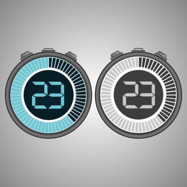 Elektronik dijital kronometre. Zamanlayıcı üzerinde gri arka plan izole 23 saniye. Kronometre Icon set. Zamanlayıcı simgesi. Zaman kontrolü. Saniye Zamanlayıcı saniye sayacı. Zamanlama cihazı. İki seçenek. EPS 10 vektör.