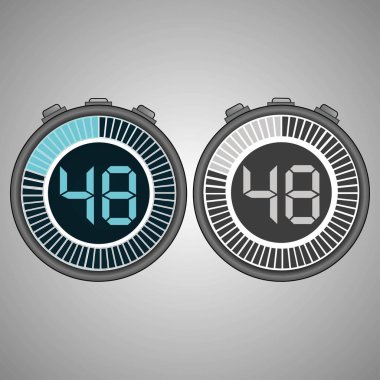 Elektronik dijital kronometre. Zamanlayıcı üzerinde gri arka plan izole 48 saniye. Kronometre Icon set. Zamanlayıcı simgesi. Zaman kontrolü. Saniye Zamanlayıcı saniye sayacı. Zamanlama cihazı. İki seçenek. EPS 10 vektör.