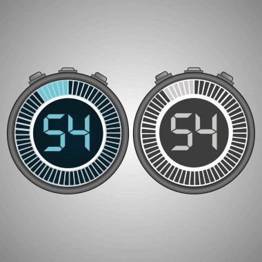 Elektronik dijital kronometre. Zamanlayıcı 54 saniye gri arka plan üzerinde izole. Kronometre Icon set. Zamanlayıcı simgesi. Zaman kontrolü. Saniye Zamanlayıcı saniye sayacı. Zamanlama cihazı. İki seçenek. EPS 10 vektör.