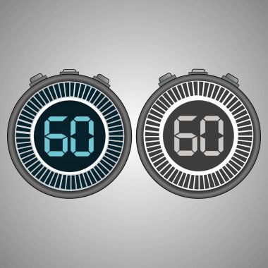 Elektronik dijital kronometre. Zamanlayıcı üzerinde gri arka plan izole 60 saniye. Kronometre Icon set. Zamanlayıcı simgesi. Zaman kontrolü. Saniye Zamanlayıcı saniye sayacı. Zamanlama cihazı. İki seçenek. EPS 10 vektör.