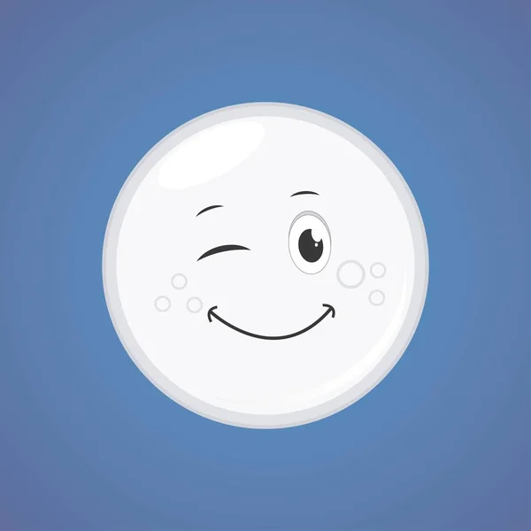 White Simple Winking Character Cartoon Moon Vector Illustration Isolated Blue — Stock Vector