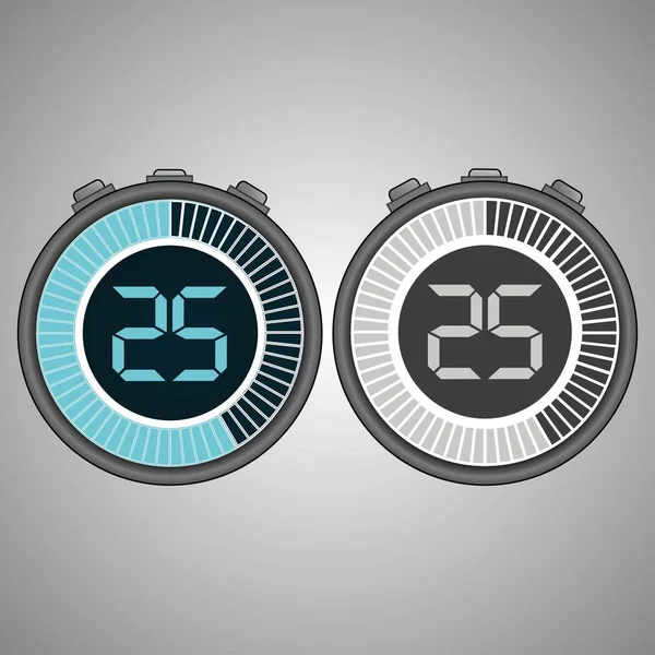 电子数字秒表 在灰色背景上隔离的定时器25秒 秒表图标设置 定时器图标 时间检查 秒计时器 秒计数器 定时装置 两个选项 Eps 图库矢量图片
