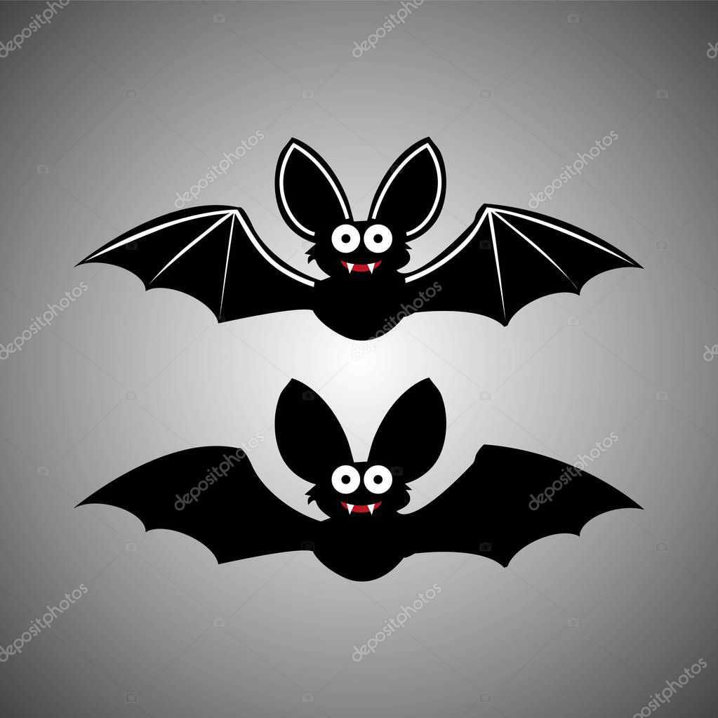 Halloween black bat icon set. Bats Silhouettes. Halloween symbol. Bat with fangs. Vector illustration EPS 10.