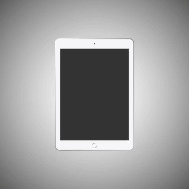 Siyah tablet ile gri arka plan üzerinde gri perde. Vektör çizim