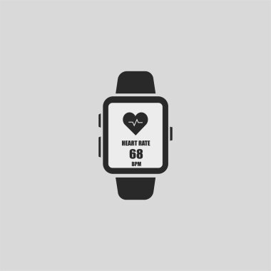 A smart clock with a picture of the heart rate on the screen isolated on a gray background. Watch icon. Vector illustration EPS 10. clipart