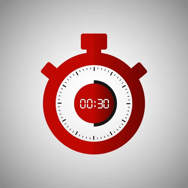 Icono Cronómetro Estilo Plano Temporizador Rojo Sobre Fondo Gris Reloj — Vector de stock