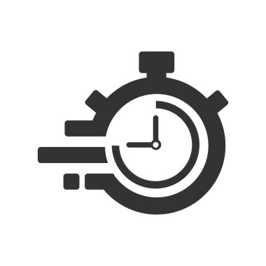 Zaman hızlı teslimat simgesi, kronometre hareket, son tarih kavramı, saat hızı. Kronometre simgesi gri arka plan üzerinde dakika 45 saniye. Saat ve saat, Zamanlayıcı, geri sayım sembolü. EPS 10 vektör.