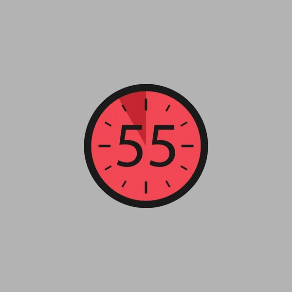 Fifty Five Seconds Clock Gray Background Stopwatch Icon Flat Style — Stock Vector