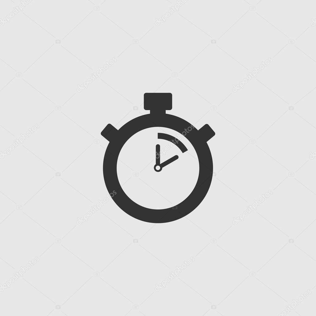 Stopwatch Vector Icon. The 10 seconds, minutes stopwatch icon on gray background. Clock and watch, timer, countdown symbol. EPS 10 vector.