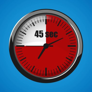 Mavi zemin üzerine kırk beş saniye saat. 3D simge saat. Kronometre simgesi.