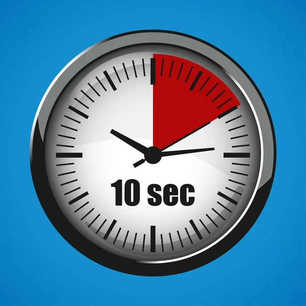 De klok van tien seconden op blauwe achtergrond. Klok 3d pictogram. Stopwatch pictogram. — Stockvector