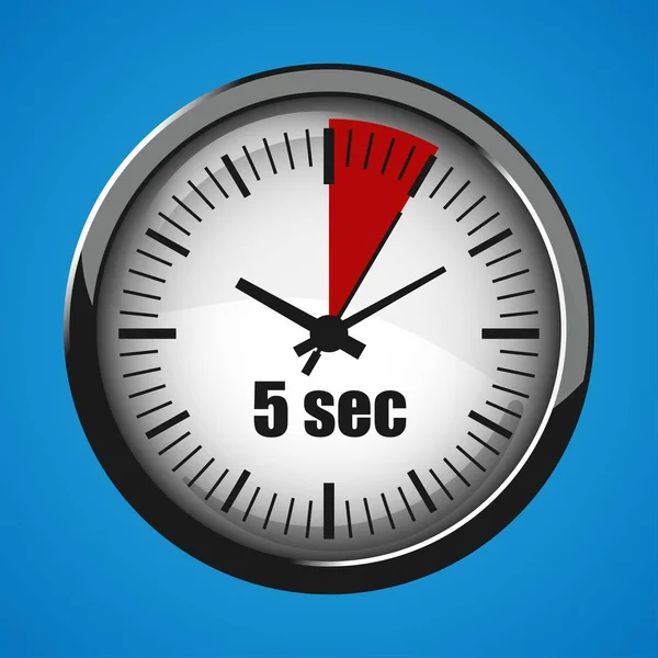 Reloj de cinco segundos sobre fondo azul. Reloj icono 3d. Icono de cronómetro . — Vector de stock