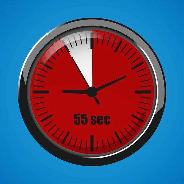 Reloj de Cincuenta y cinco segundos sobre fondo azul. Reloj icono 3d. Icono de cronómetro . — Vector de stock