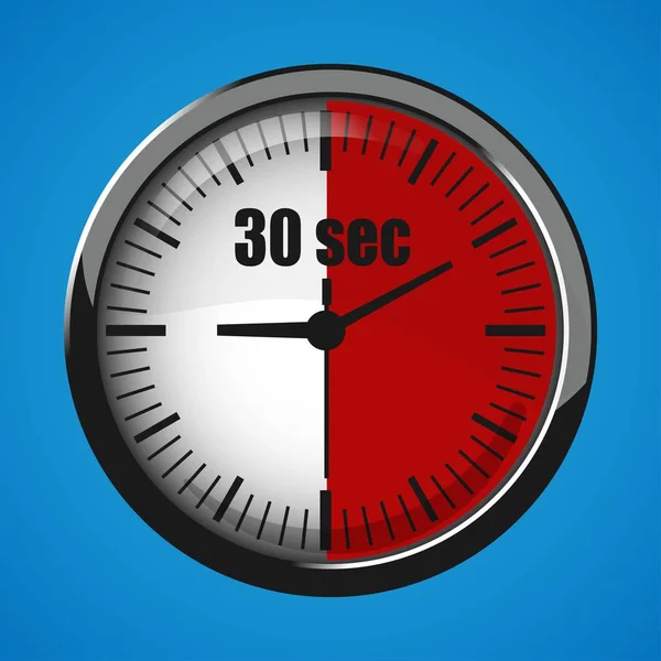 Reloj de treinta segundos sobre fondo azul. Reloj icono 3d. Icono de cronómetro . Vector de stock
